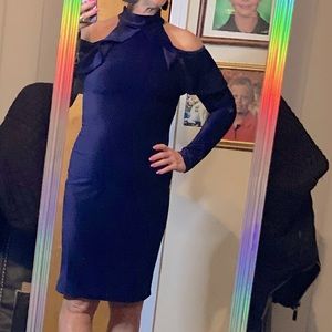 Navy velvet cocktail cold shoulder with ruffle size Medium